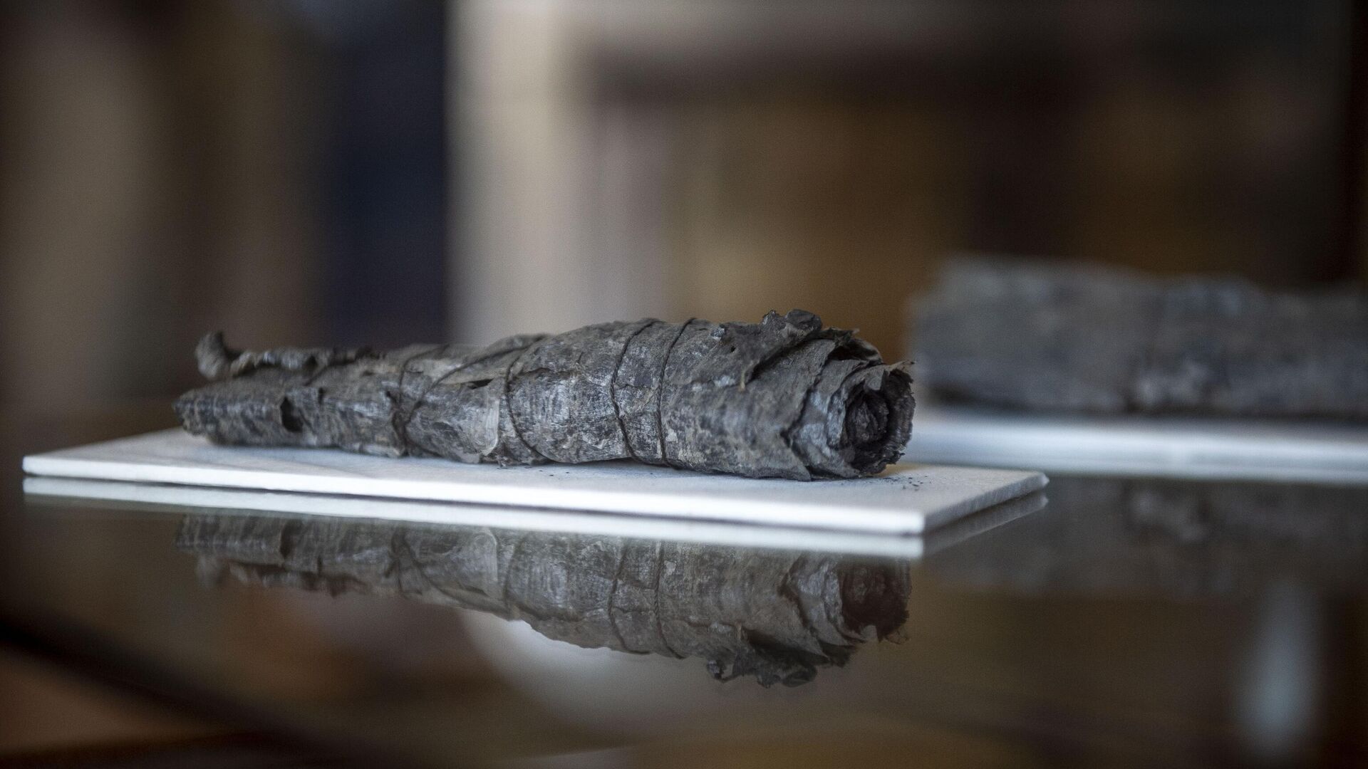 Один из свитков Геркуланума в Национальной библиотеке Неаполя