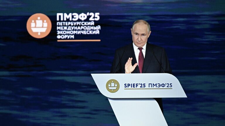Президент России Владимир Путин на пленарном заседании XXVIII Петербургского международного экономического форума